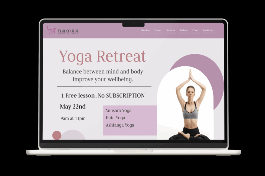Mockup MacBook per sito web Hamsa Yoga con design minimal
