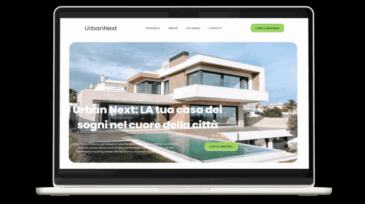 Mockup sito web Urban Next su MacBook per agenzia immobiliare con design moderno e intuitivo