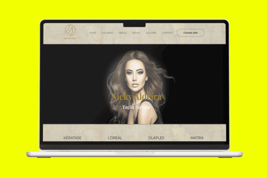 Mockup MacBook per sito web Nicky Aldeira Hair Stylist con design professionale