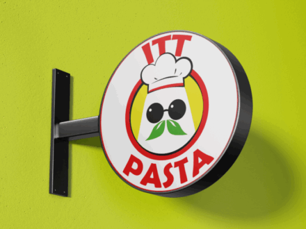 Visualizzazione grafica dell’insegna rotonda ITT Pasta per branding ristorazione italiana