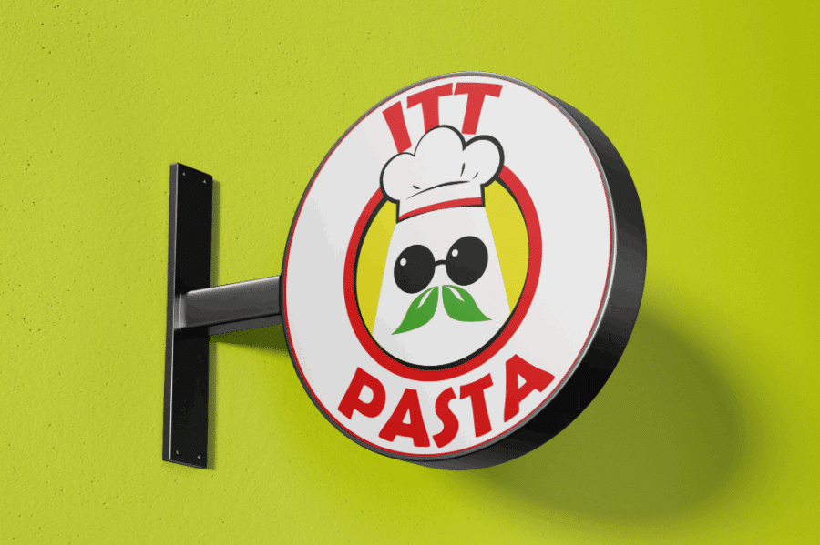 Visualizzazione grafica dell’insegna rotonda ITT Pasta per branding ristorazione italiana